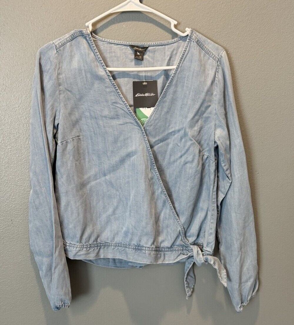 NWT Eddie Bauer Shirt Women's XS Bleached Denim 100% Tencel Lyocell
